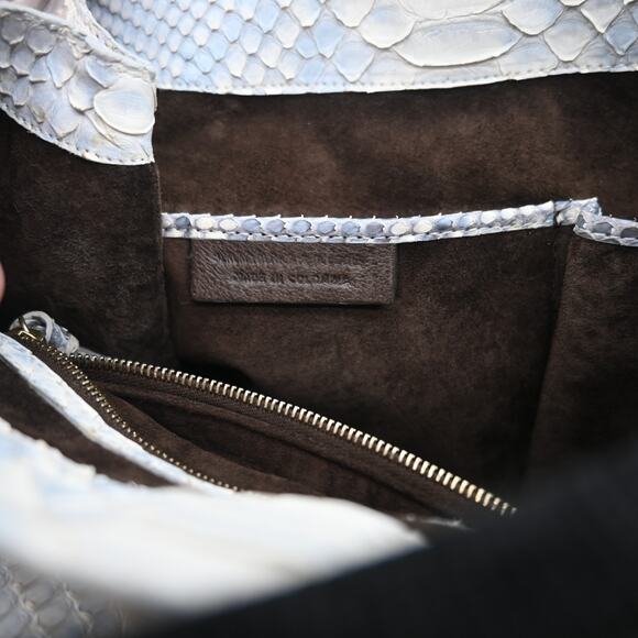 Nancy Gonzalez Light Gray & Cream Snake Leather Shoulder Bag - Picture 15 of 15